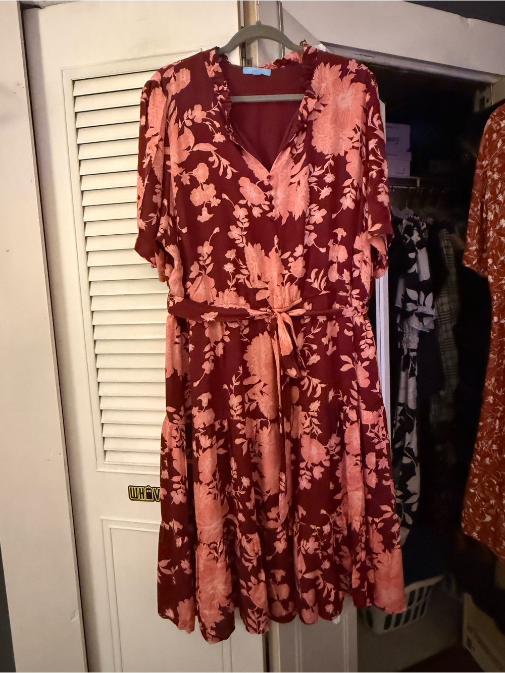 Draper James Burgundy Midi Dress with Blush Floral Print